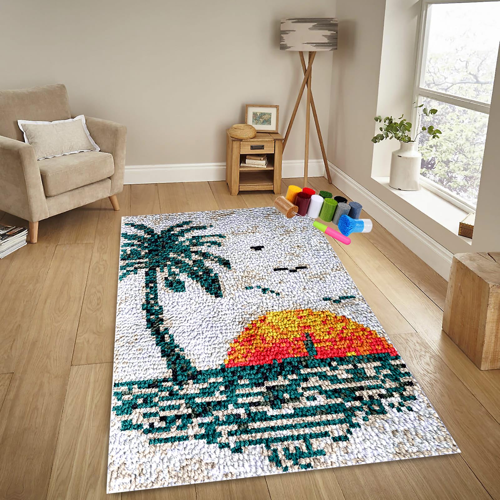 69 x 102 cm zestaw dywaników zatrzaskowych, zestaw dywaników do haftowania, zestaw dywaników do haftowania, dywan do wiązania kreatywnego DIY, szydełkowy zestaw gobelinowy, poduszki dekoracyjne DIY