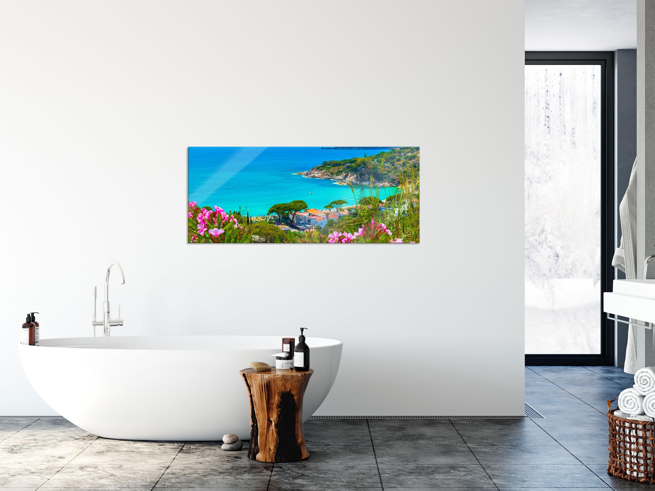 Pixxprint Glasbild Panorama, Wandbild aus Echtglas, Panorama an der Toskana, 100x40 cm, inkl. Aufhängung und Abstandshalter