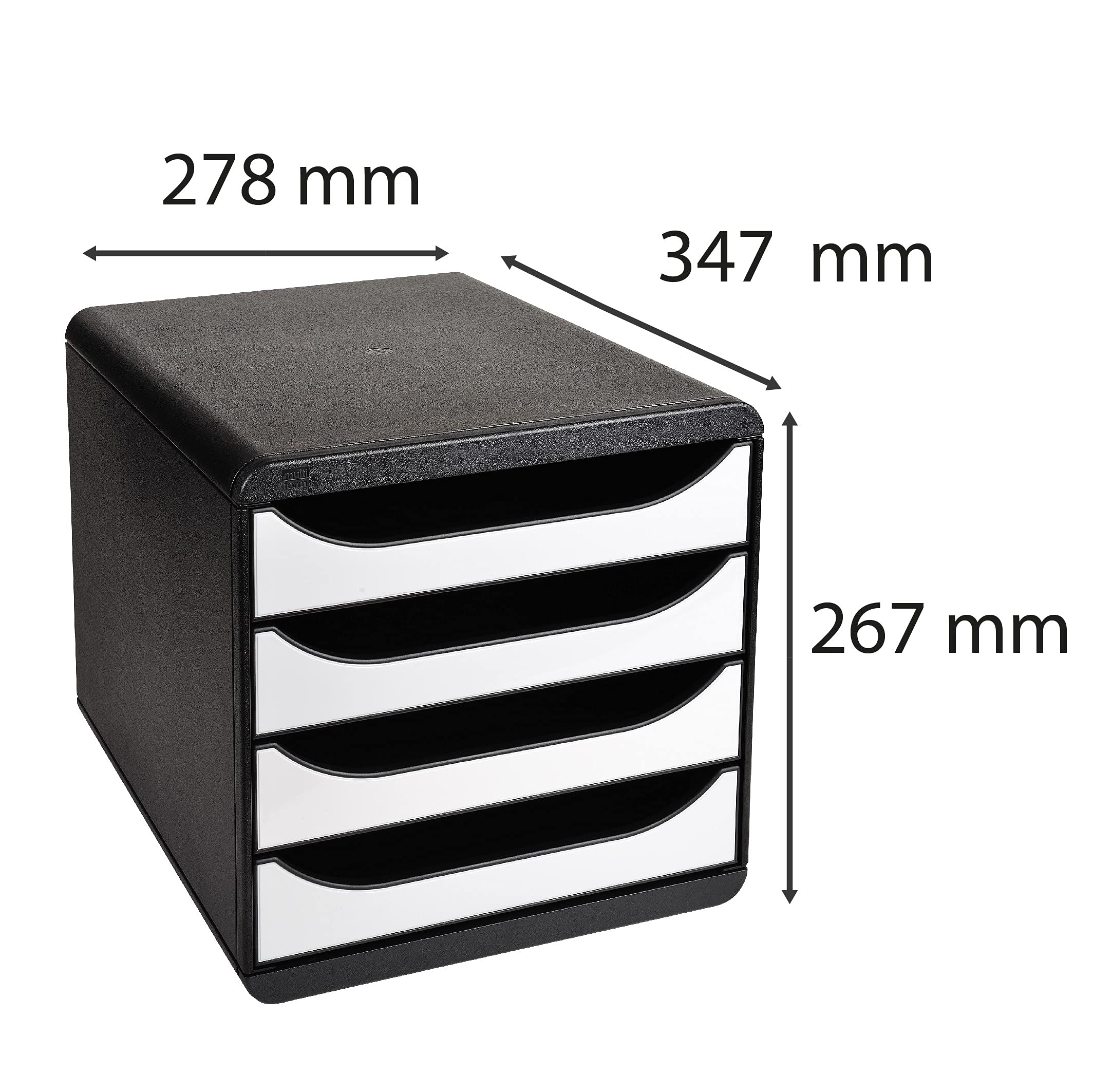Exacompta 3104213D - Módulo individual para documentos A4 + con 4 cajones, ultra-rígido y con stop de seguridad - 347x278x267 mm - BIG-BOX - Negro/blanco brillante