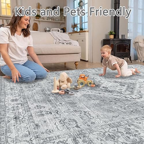 Miniatura 14 de Homcomoda Alfombra de área pequeña de 3 x 5 pies, antideslizante, lavable para entrada, alfombra de entrada de pelo bajo, alfombras vintage