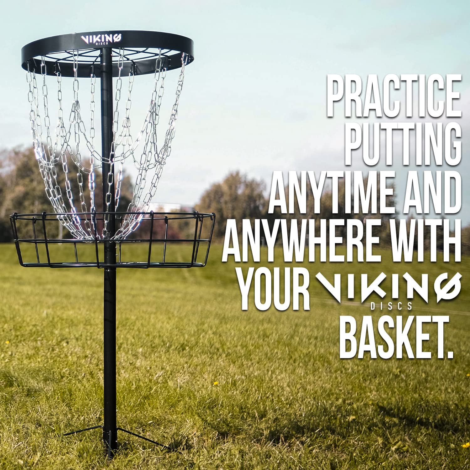 Viking Discs Battle Basket Pro Disc Golf Korb 130 cm Hoch - Leichtes und Tragbares Frisbee Golf-Ziel - Stark und Stabil - Für Putting-Übungen und die Gestaltung des Heimkurses, Schwarz