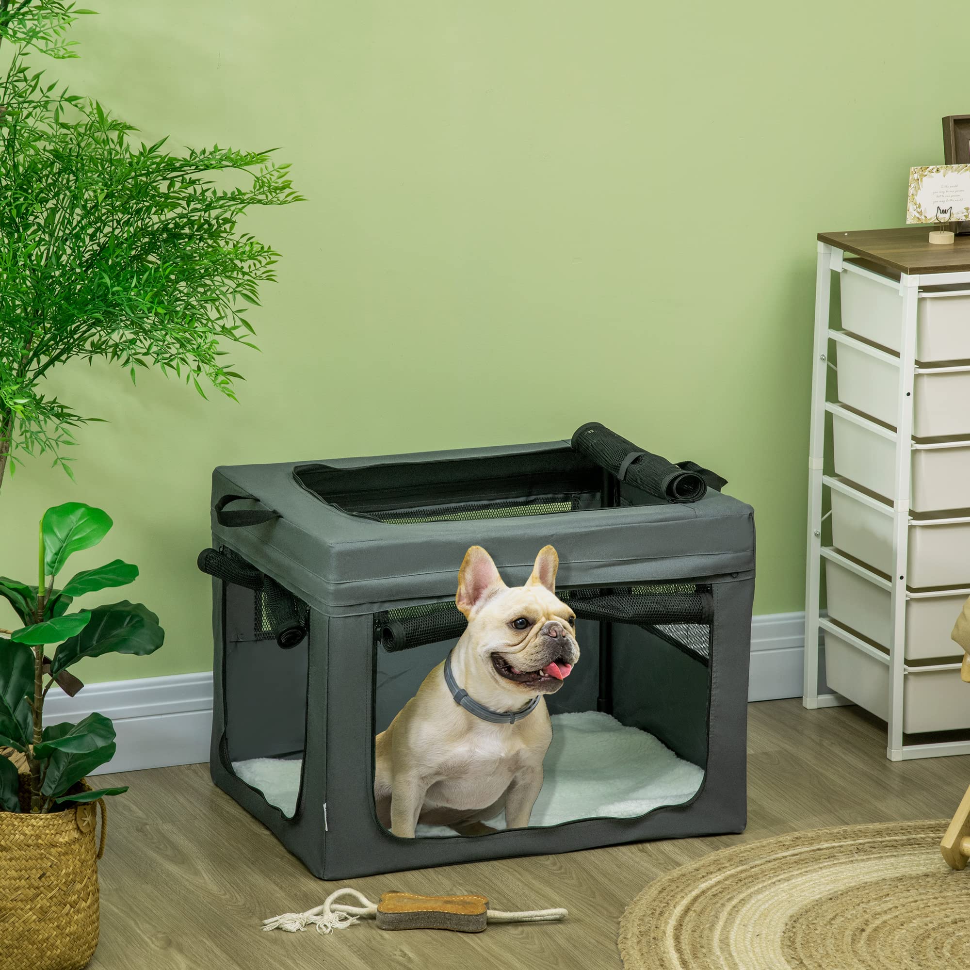 PawHut Transportín para mascotas de 69 cm, bolsa de transporte para gatos, bolsa de viaje para mascotas con cojín, bolsa de transporte, para perros en miniatura y pequeños, color gris