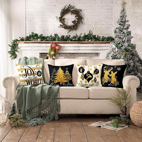 Miniatura 6 de OTOSTAR Juego de 4 fundas de almohada de árbol de Navidad de 18 x 18 pulgadas, con rellenos de almohada de 18 x 18 pulgadas, almohada para el hogar,