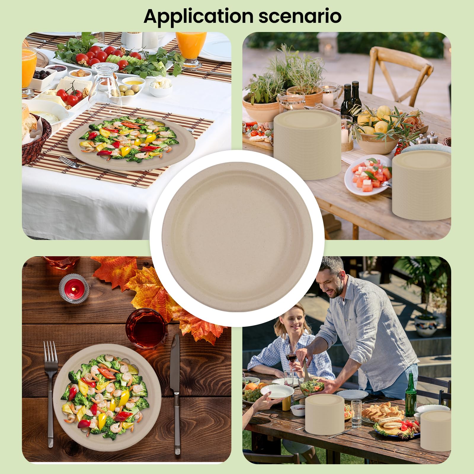 200 platos de papel, 22,9 cm, biodegradables, biodegradables y compostables, respetuosos con el medio ambiente, duraderos, reciclables, perfectos para picnics, barbacoas