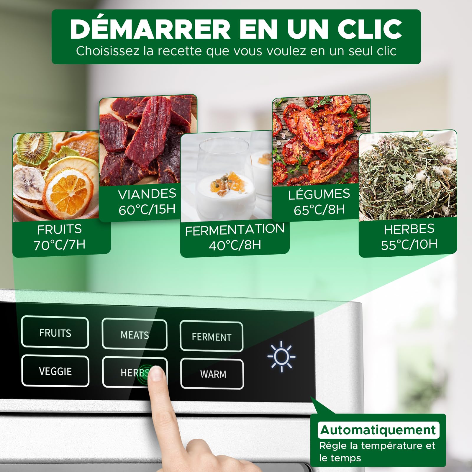 Kwasyo Déshydrateur Alimentaire 12 Plateaux en Acier Inoxydable, 6 Fonctions Préréglées, Déshydrateur 800W, 6 Tapis en Silicone, 2 Pots, 2 Plateaux pour Rouleaux de Fruits, Recette Incluse