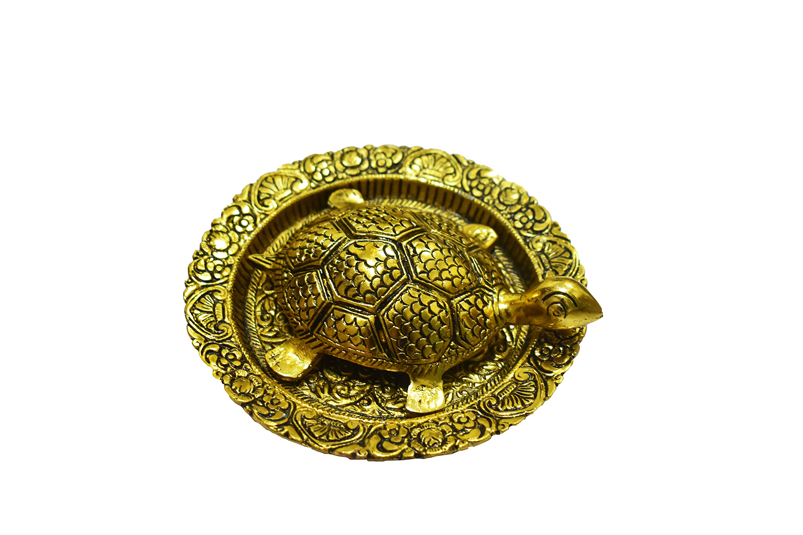 Metal Vastu Golden Tortoise with Plate Showpiece Gift (Size- 5")