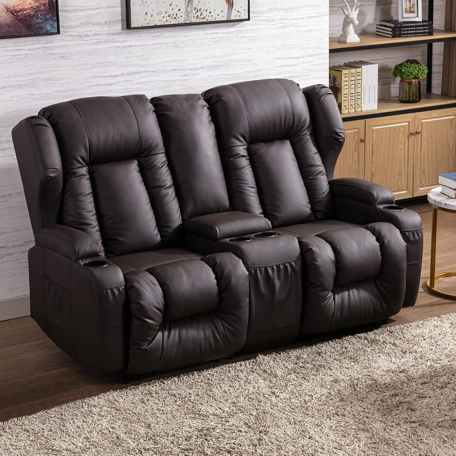 VUYUYU Loveseat Recliner Sofa with Console, Wingback Double