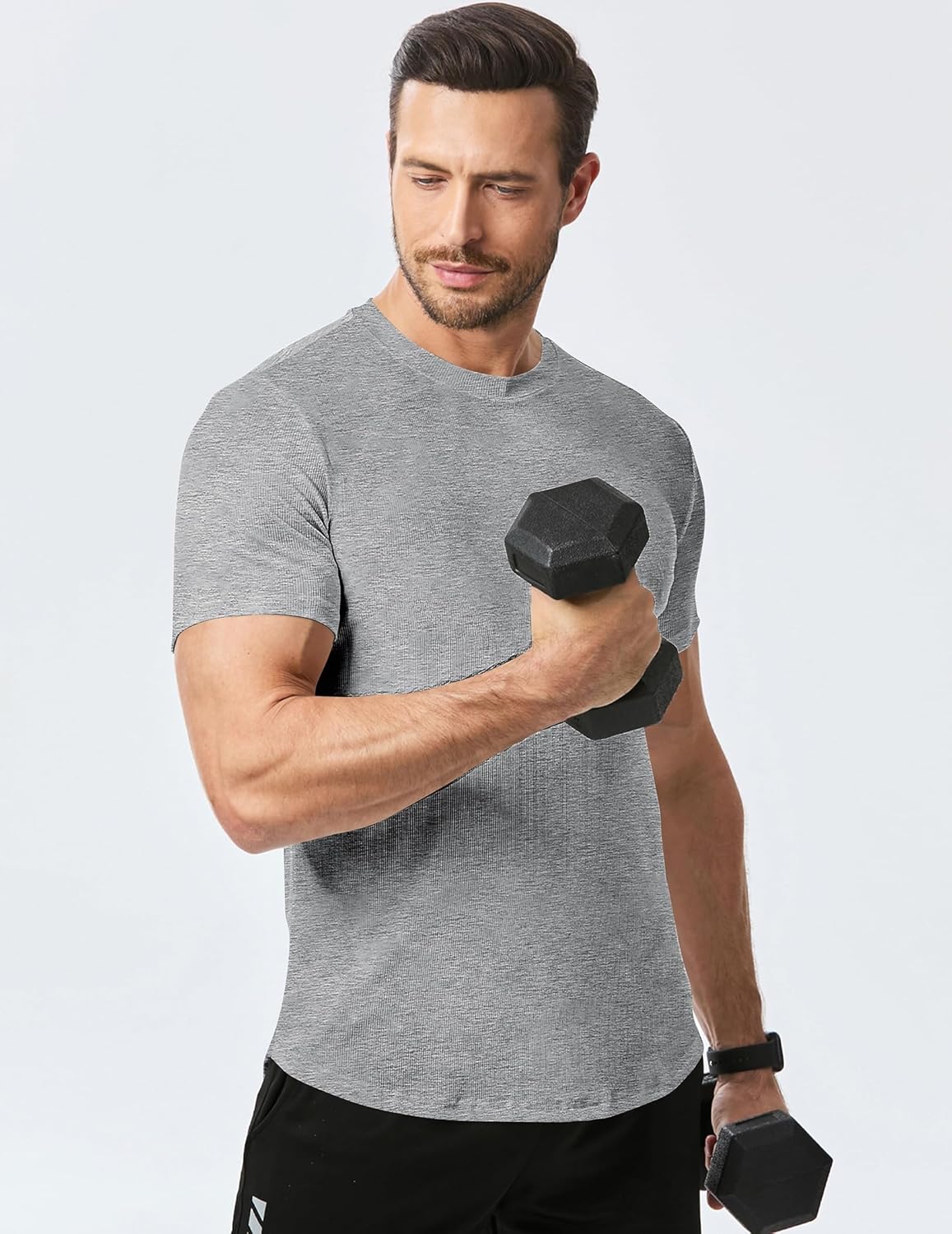 Mens Slim Fit Muscle Crewneck T-Shirt Summer Athlelic Shirts Longline Short Sleeve Summer Tees Shirts - Image 4