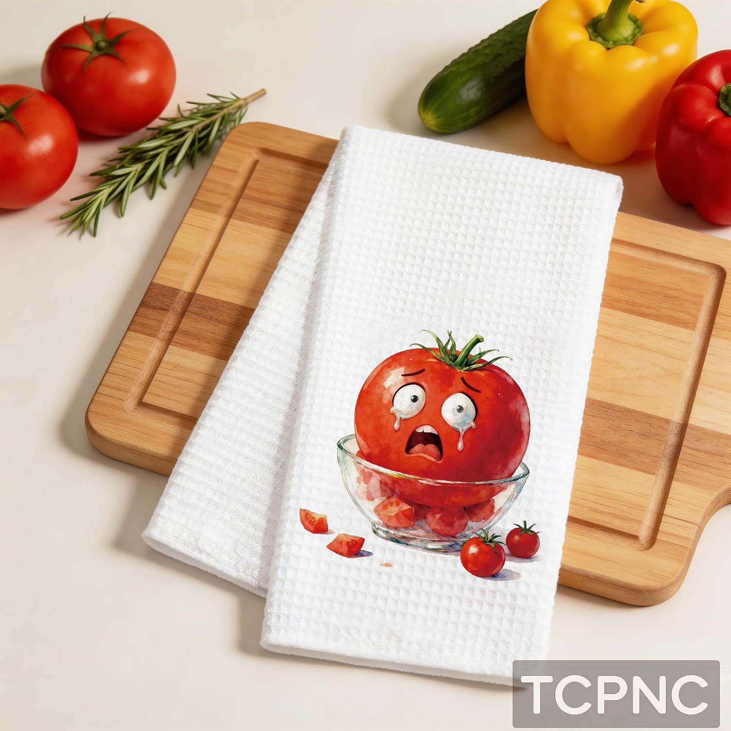 Funny Red Tomato Kitchen Towel, Cute Crying Vegetable Bathroom Hand Towel for Kitchen Decor, Red Tomato Theme Home Decor, Vegetarian Lover Gift, Funny Veggie Summer Gift, 16 x 24 Inches image 4