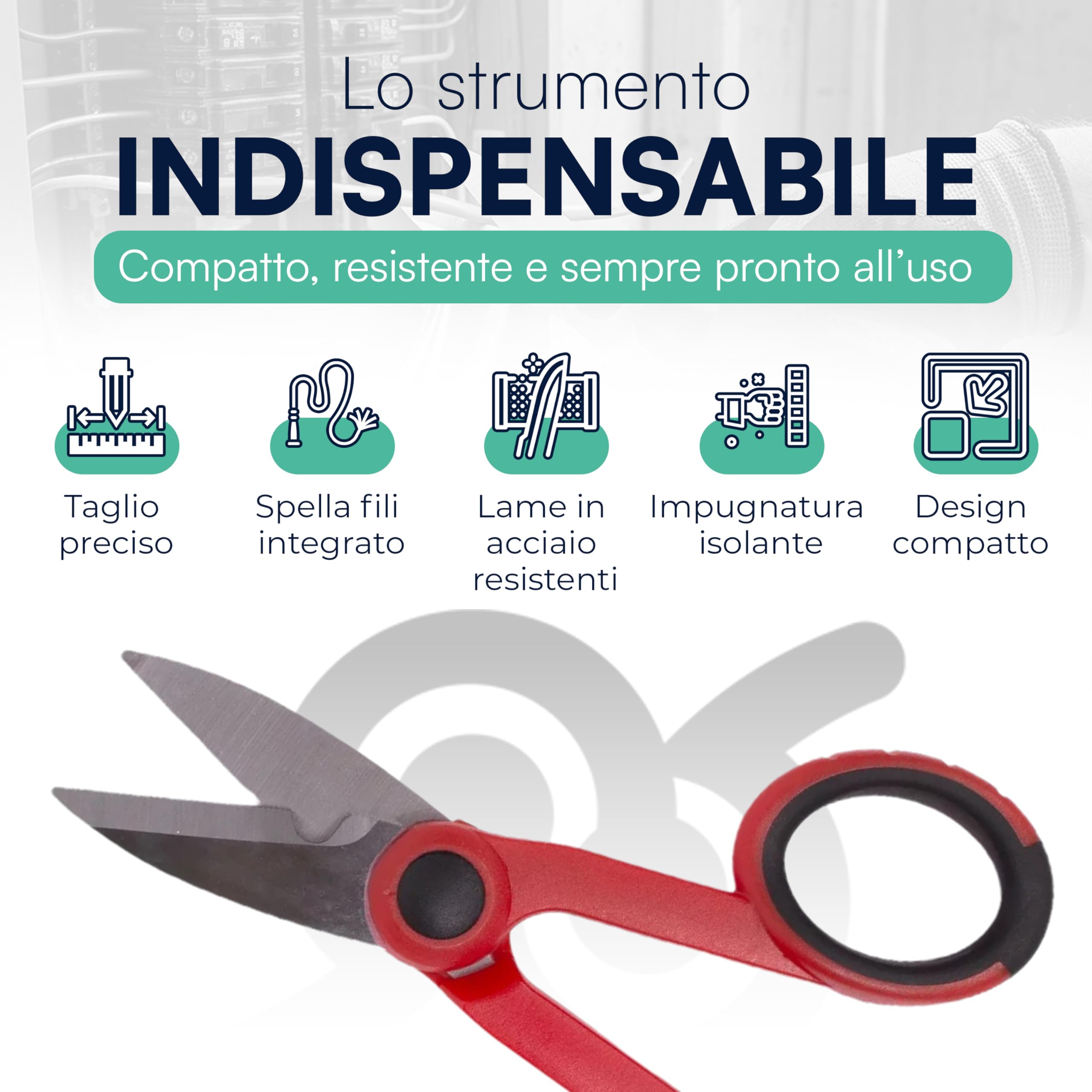 Forbici Elettricista Professionali 14,5 x 7,3 cm Lame Micro Dentate Acciaio Impugnatura Isolante Antiscivolo