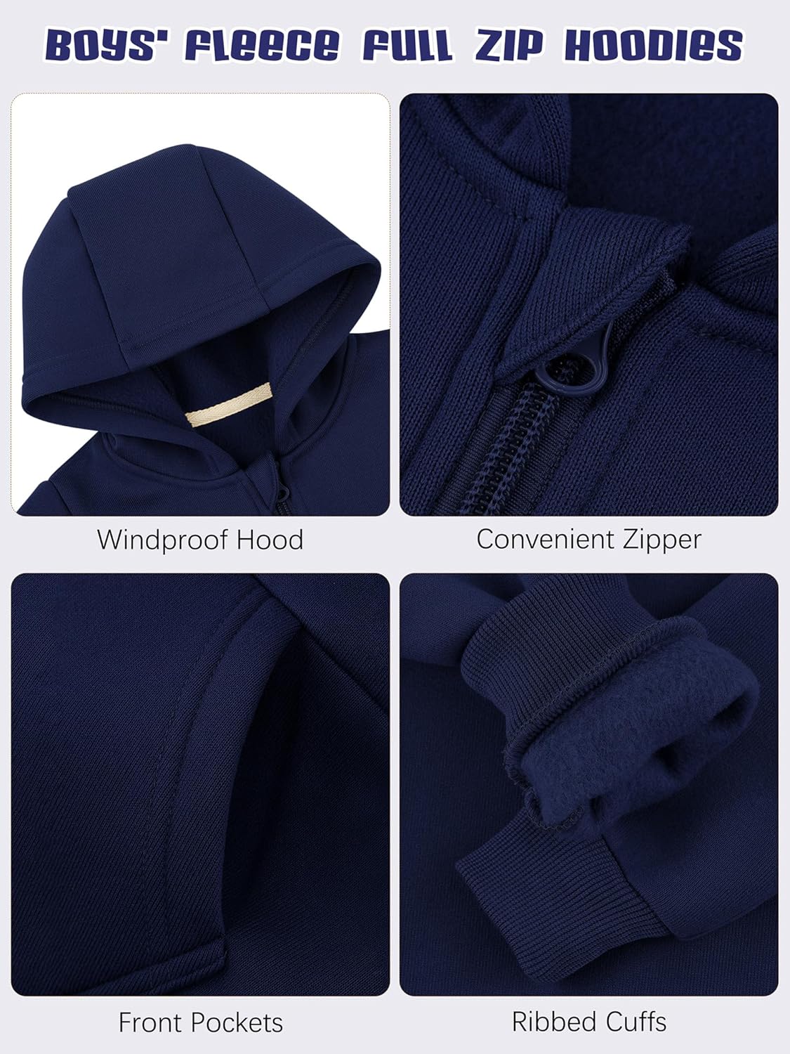 Cooraby 3 Packs Baby and Toddler Boys Long Sleeve Full-Zip Hoodies Infant Fleece Hooded Sweatshirts Jacket with Pouch Pockets - Image 5
