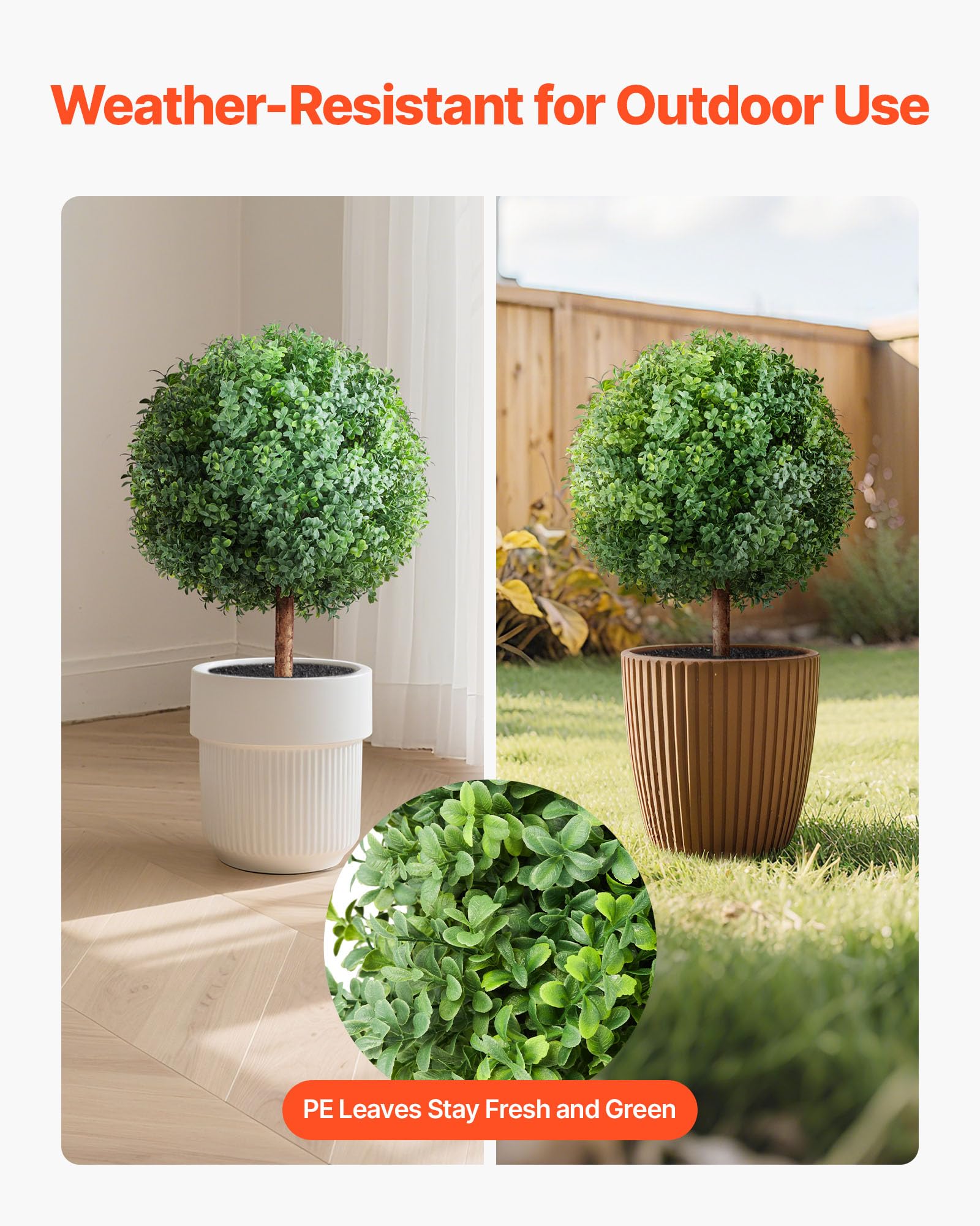 VEVOR Alberi di Bosso Artificiali con Picchetto da Terra Set di 2 pz da 686 mm di Arbusti e Cespugli Finti, Aspetto Reale per Decorazioni Portici Anteriori Esterni, Interni, Patio, Giardino