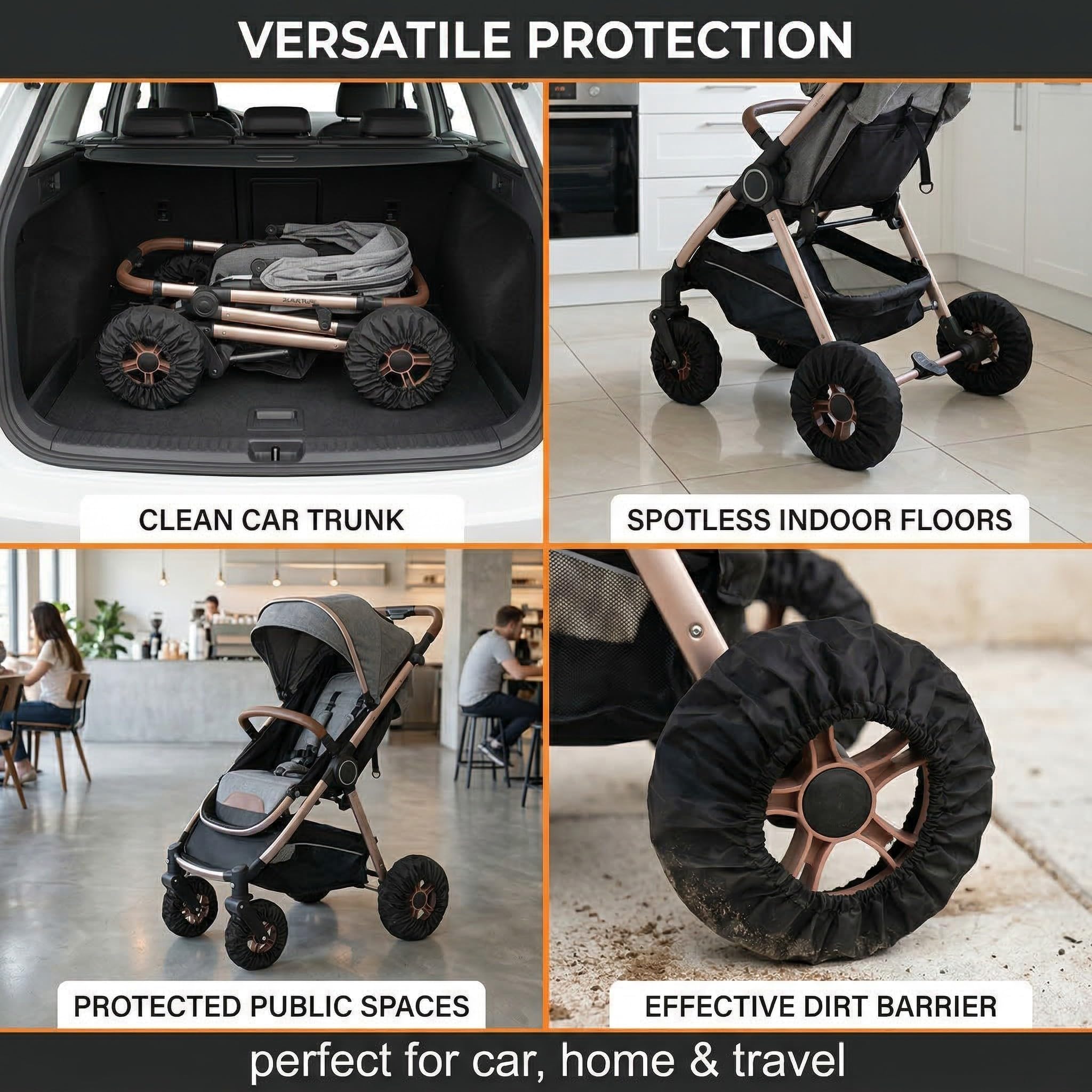 4 Coperture Impermeabili per Ruote di Passeggini e Carrozzine, Copriruote Antipolvere in Tessuto Oxford, Accessori per Passeggini
