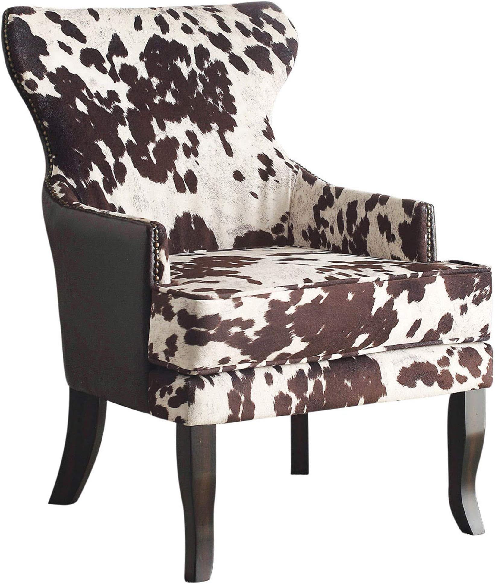 !nspire Modern Fabric & Faux Leather & Solid Wood Accent Chair in Brown