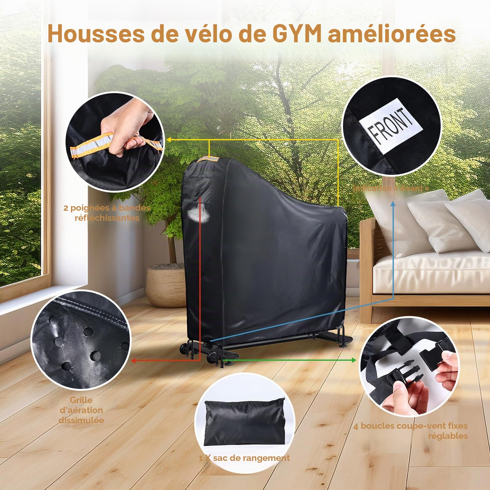 Housse de vélo stationnaire Grabado 420D imperméable pour extérieur, housse de vélo d’appartement avec évent d’air, bande imperméable, 4 boucles résistantes au vent, grande housse pour tous les temps