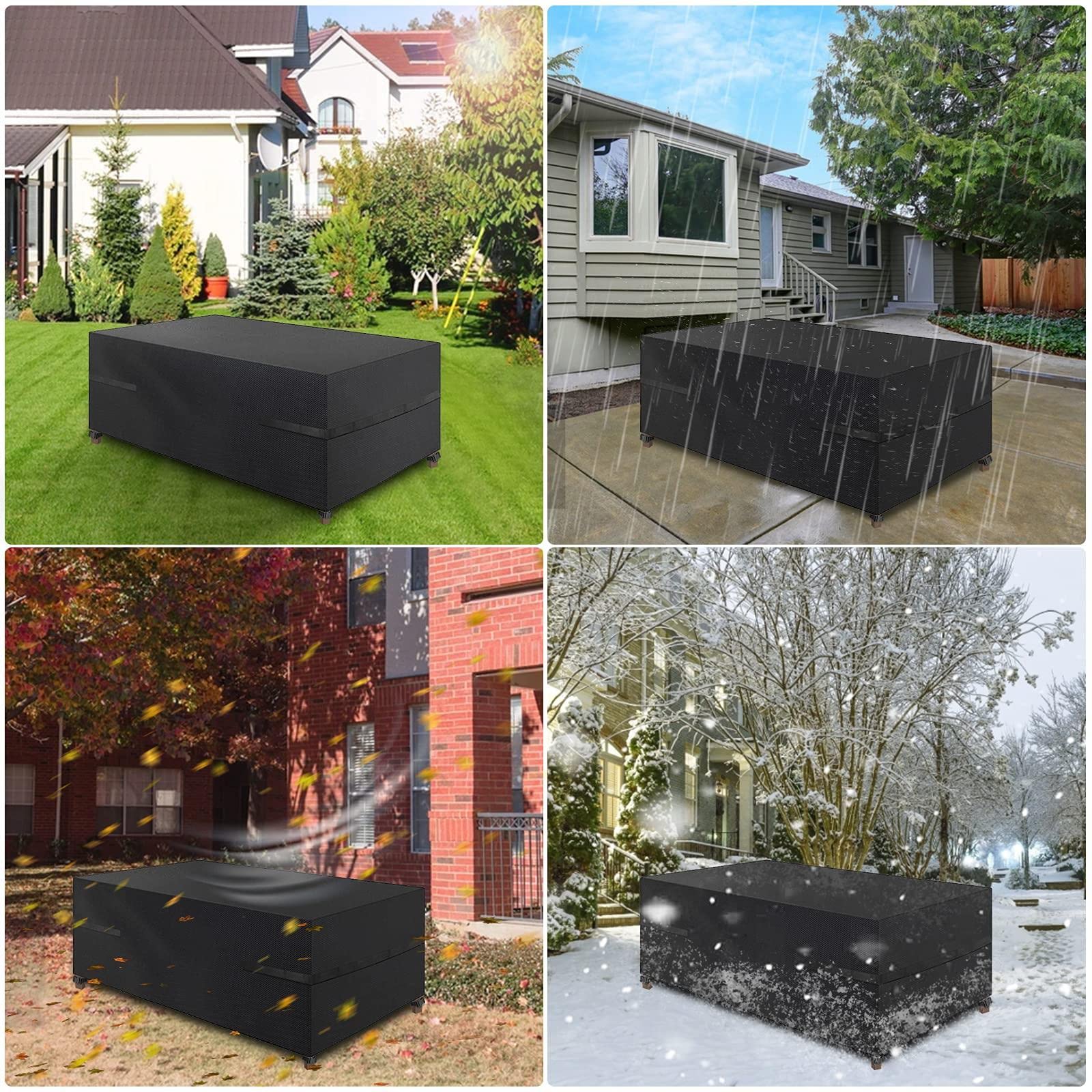 Copertura per mobili da giardino 355x125x105cm copertura tavolo da giardino nera impermeabile, copertura protettiva per mobili da giardino in tessuto Oxford, copertura per mobili da giardino