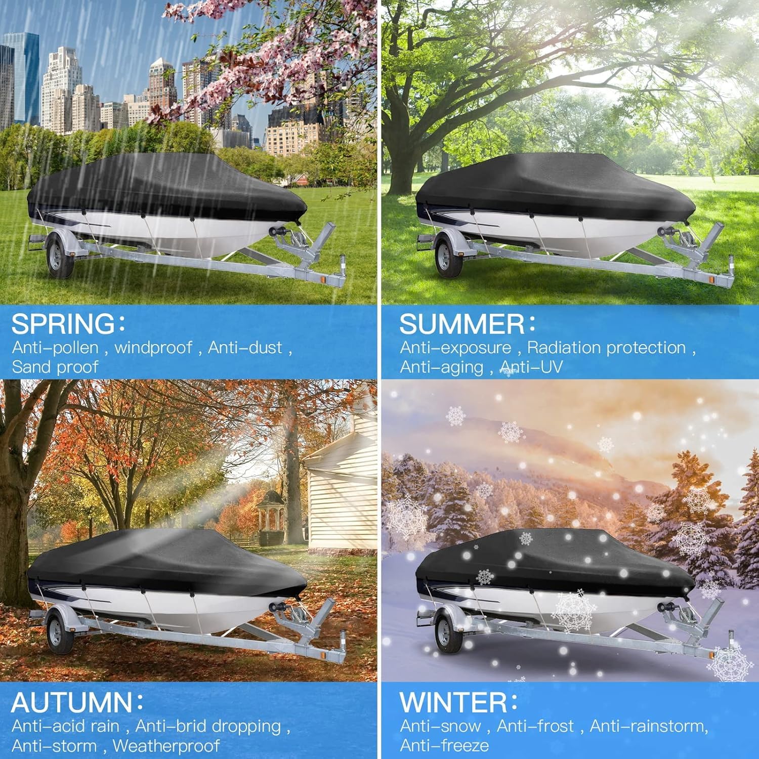 NEVERLAND Bootsplane Wasserdicht 4000PA, 420D Oxford Tuch Abdeckplanen Für Boote,Bootspersenning, Boot Persenning, Bootspersenning Schutz Cover Schwarz, V-Rumpf Boat Cover Universelle