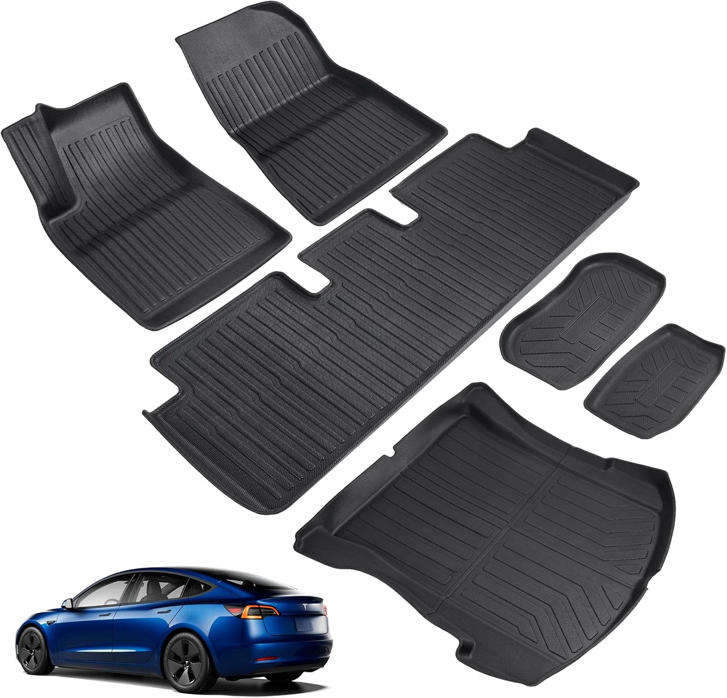 (6 Pack) Tesla Model 3 Floor Mats 2023 2022 2021 2020 3D Full Cover