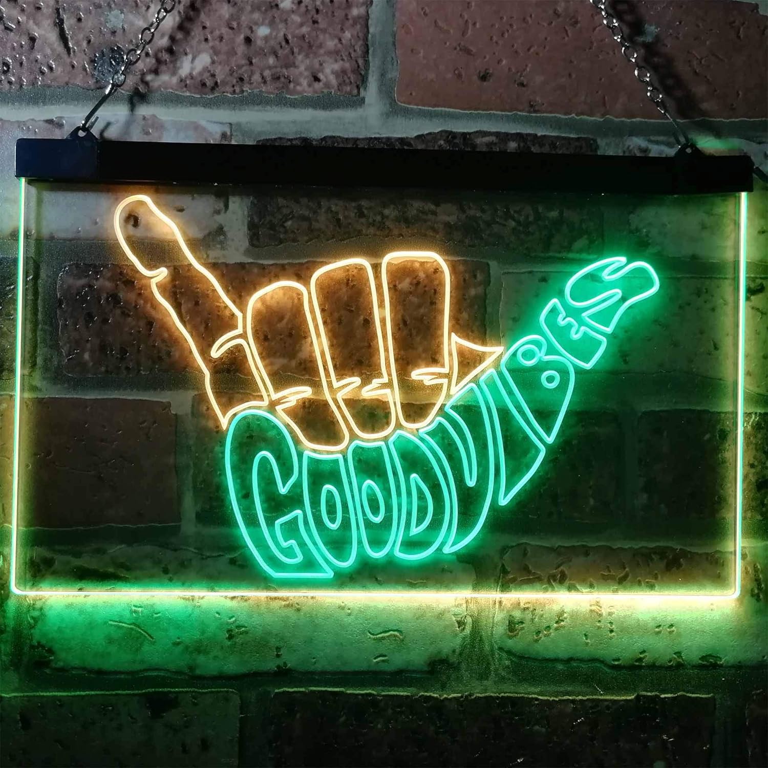 ADVPRO Good Vibes Only Hand Party Decoration Dual Color LED Neon Sign Green & Yellow 12" x 8.5" st6s32-i1076-gy