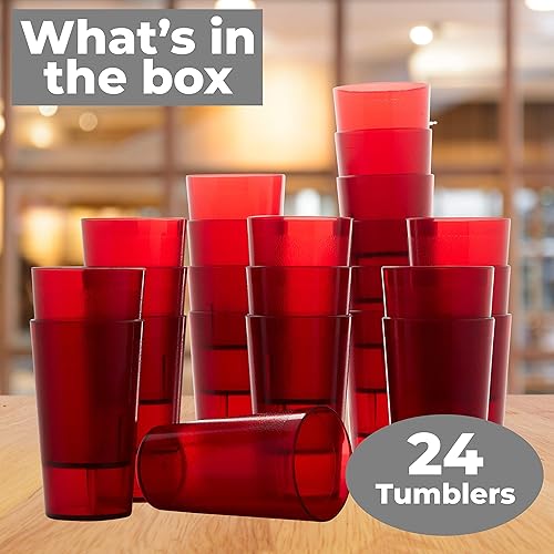 Miniatura 8 de Vasos de plástico rojo de 12 onzas sin BPA de grado restaurante, paquete de 24 unidades. Vasos para beber superduraderos, resistentes a la rotura