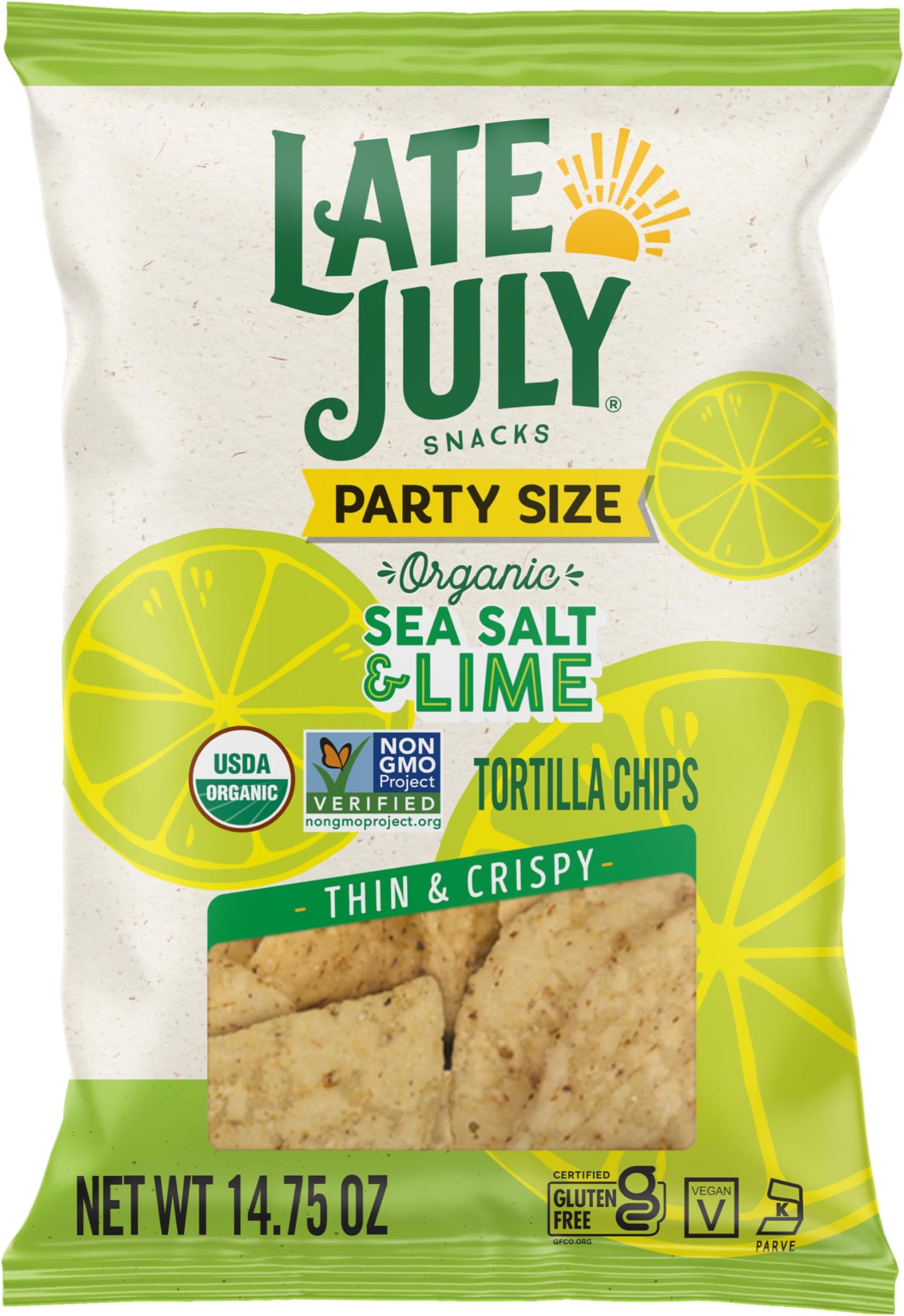 Late July Snacks, Thin & Crispy Organic Tortilla Chips, Sea Salt & Lime, 14.75 oz Party Size Bag