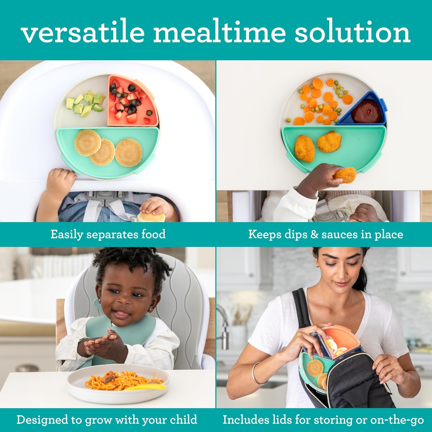 Infantino Mod Plate - Modern, Modular, Customizable Silicone Plate for Baby Led Weaning, Toddler Feeding, and Big Kid Meals - Food-Grade Silicone, Microwave & Top-Rack Dishwasher Safe (Pack of 2) image 3
