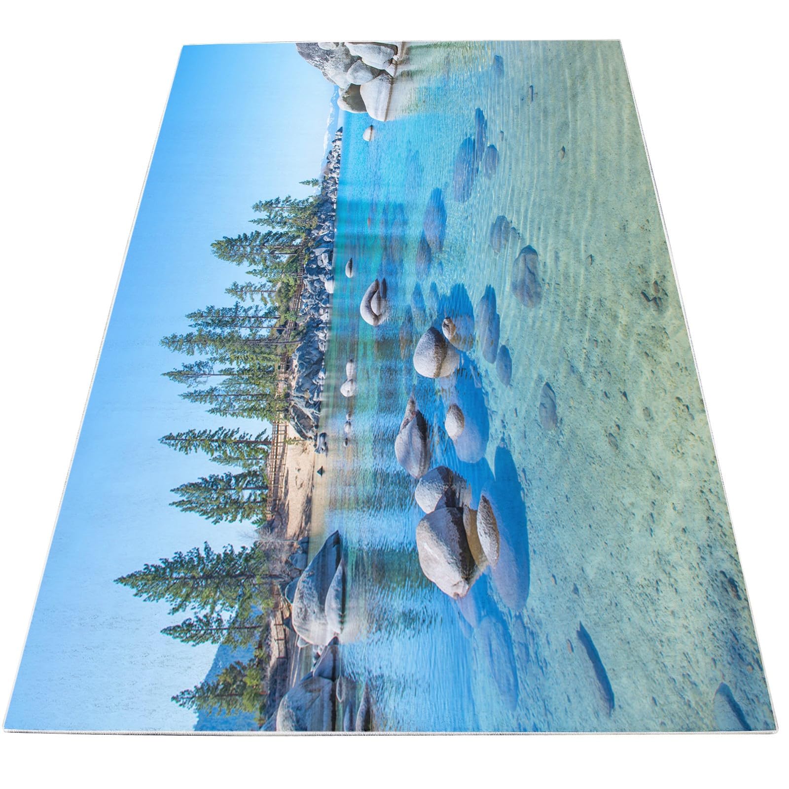Alfombra de paisaje natural de 120 x 180 cm, antideslizante, lavable, suave, esponjosa, de franela, para cocina, pasillo, comedor