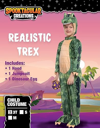 Miniatura 6 de Spooktacular Creations Disfraz de T-Rex verde para niños, disfraz de dinosaurio realista unisex para Halloween