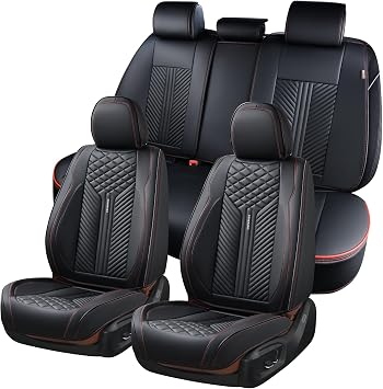 Coverado Car Seat Covers Full Set, 5 Seats Leather Seat Covers for Cars, Waterproof Front and Rear Car Seat Protectors Cushions Universal Fit Most Vehicles Black