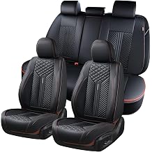 Coverado Car Seat Covers Full Set, 5 Seats Leather Seat Covers for Cars, Waterproof Front and Rear Car Seat Protectors Cushions Universal Fit Most Vehicles Black