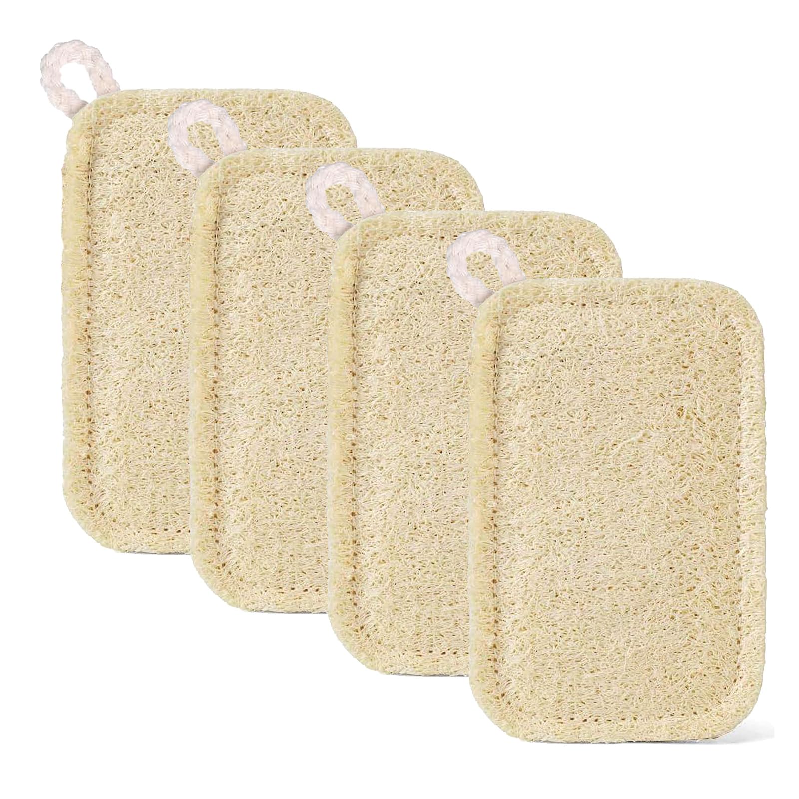 Naturalna gąbka z trukwy, 4 sztuki, naturalna gąbka do naczyń, wielokrotnego użytku, do garnków, patelni, przyborów i blatów roboczych (11 x 7 cm)