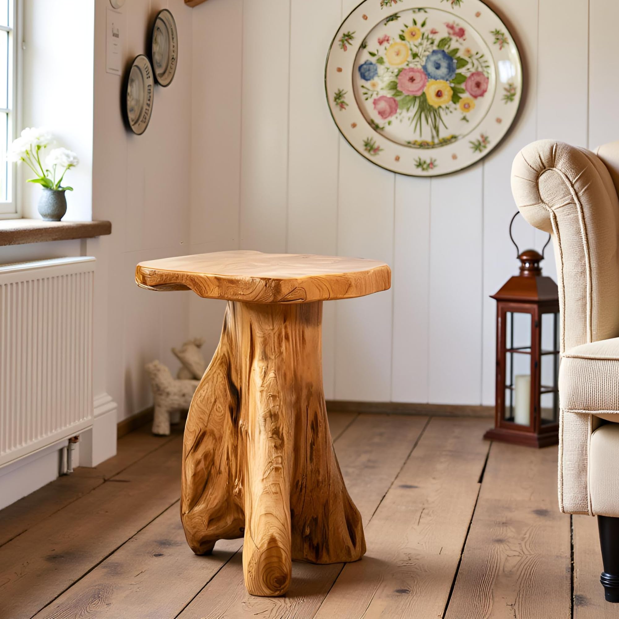 Cedar Roots Tree Stump Side Table 14"x13"x18"H Live Edge Rustic Natural Solid Wood Plant Stand Farmhouse Accent Coffee End Table Living Room Couch Bedroom Garden Outdoor Home Decor