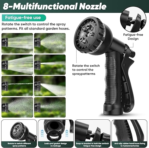 Miniatura 8 de Manguera de jardín de 100 pies, no expandible, manguera ligera con boquilla de 8 funciones, a prueba de fugas, sin nudos, fácil de transportar,
