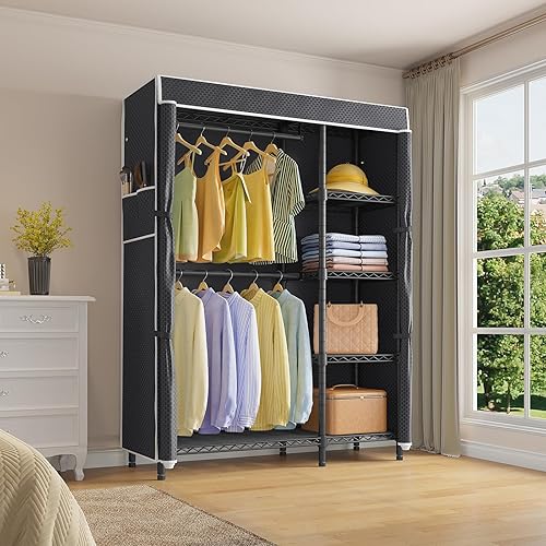 Miniatura 2 de VIPEK V7C - Percheros para ropa con cubierta, closets portátiles para colgar ropa, perchero resistente con estantes, armario de metal, capacidad