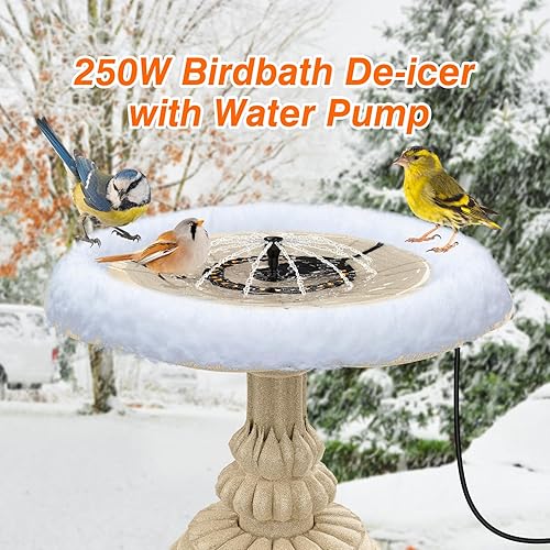 Miniatura 10 de Calentador de baño para pájaros para exteriores con bomba de agua, descongelador para baños de pájaros con control termostático y cable de 3.3 pies