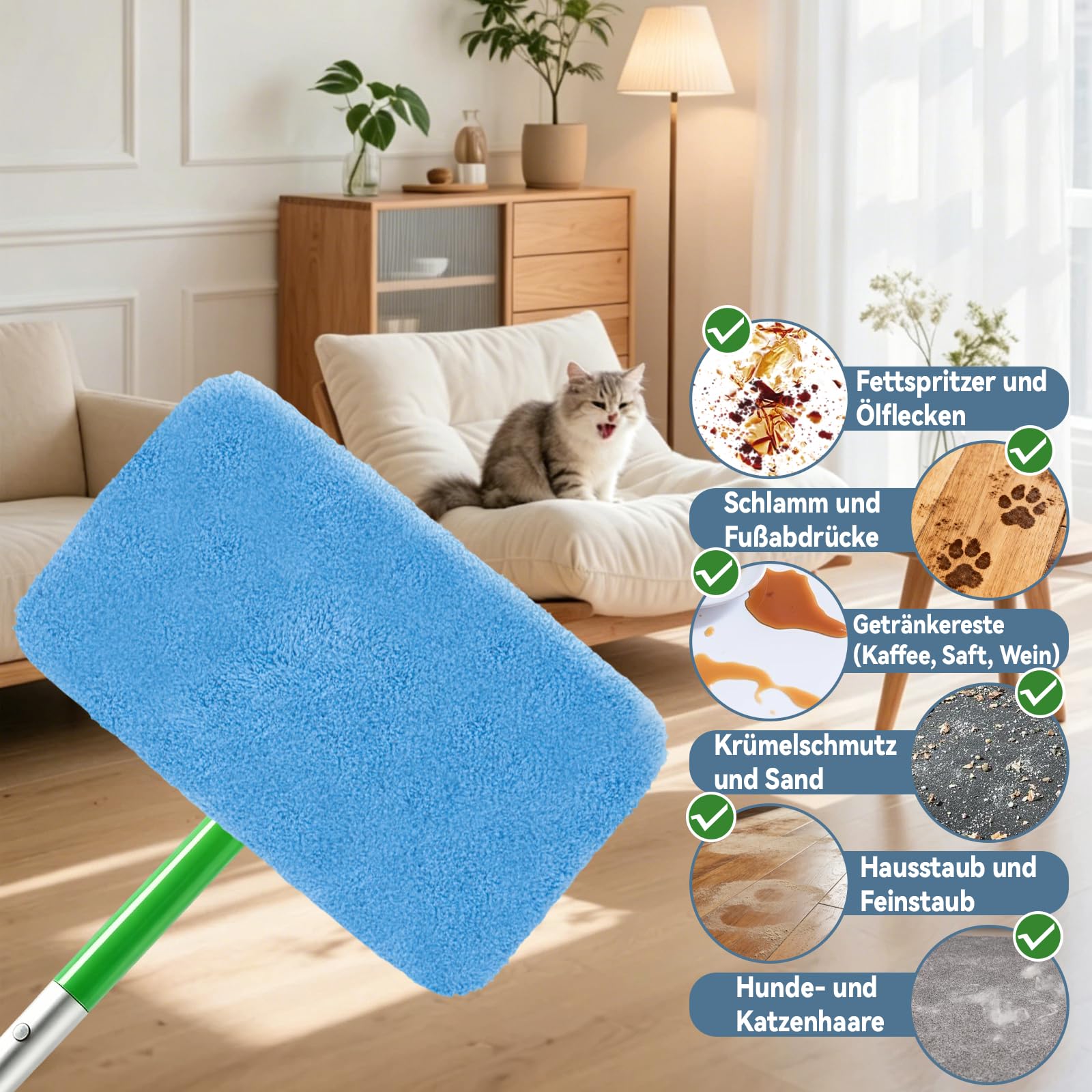 12 ściereczek do mopa dla Swiffer Sweeper, wielokrotnego użytku, mikrofibrowe ściereczki czyszczące, do suchego i mokrego czyszczenia, pasujące do mopa Swiffer, do twardych podłóg drewnianych