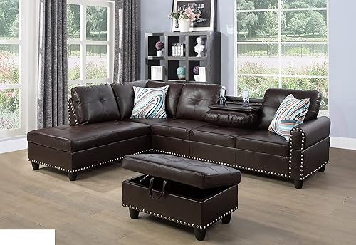 AYCP Golden Coast Furniture - Juego de sofá modular para sala de estar, juego de sofá modular de piel sintética con otomana de almacenamiento