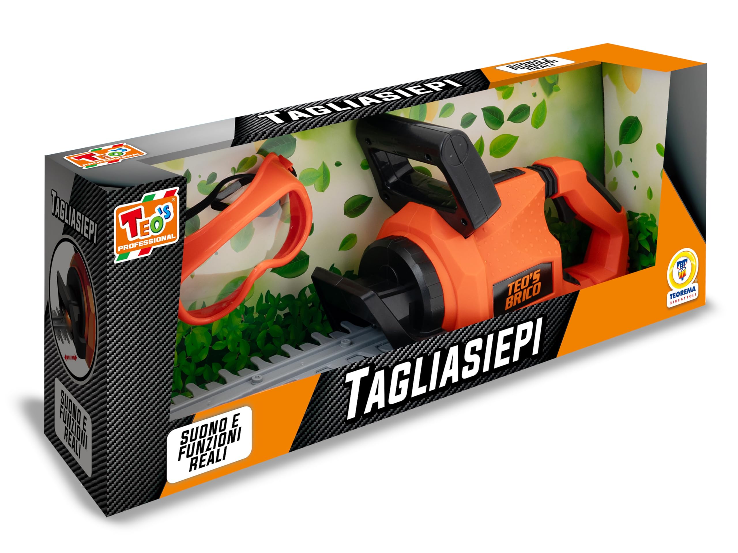 Teorema Giocattoli - Taille-Haies Jouet pour Enfants, Taille-Haies à Batterie avec lumières et Sons, avec visière de Protection pour Un Ensemble de Jardinage Parfait pour Les Enfants