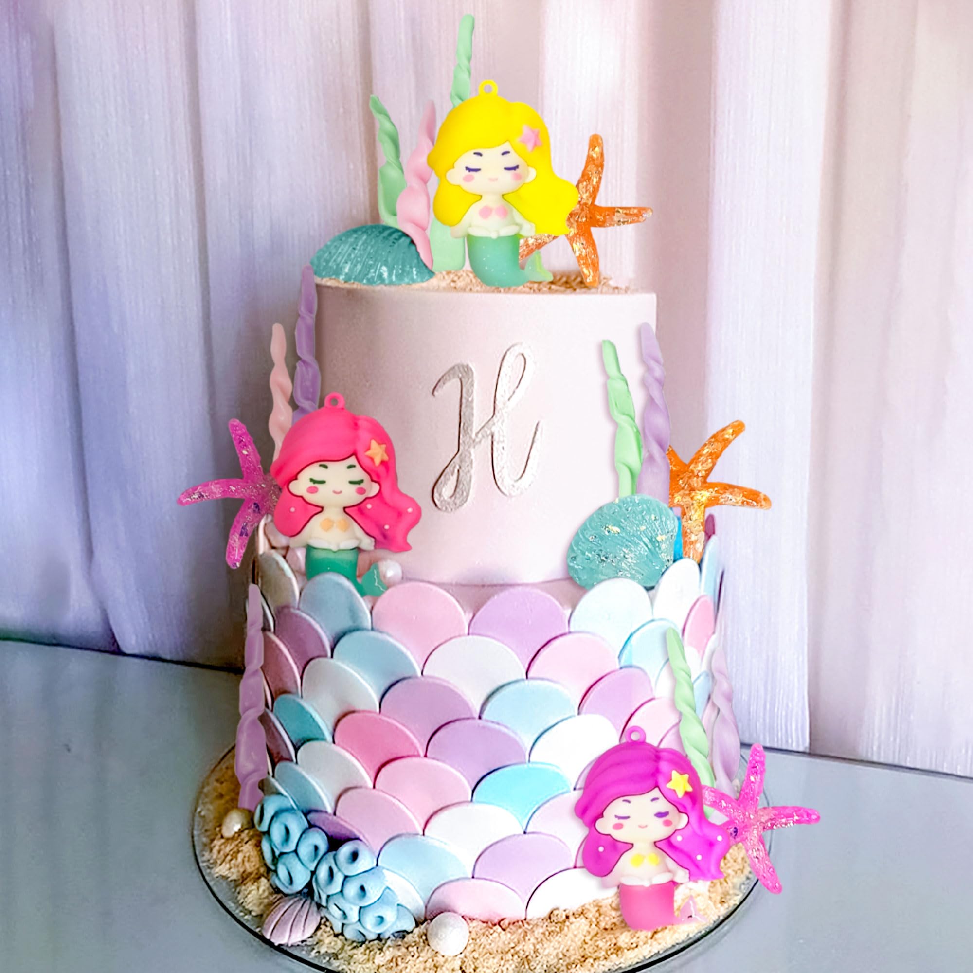 19PCS Luxury Mermaid Cake Topper Under the Sea Cake Decoration Seashell Decor Fish Tail Party Favors Mermaid Party Supplies Sea Star Decorations - Image 3
