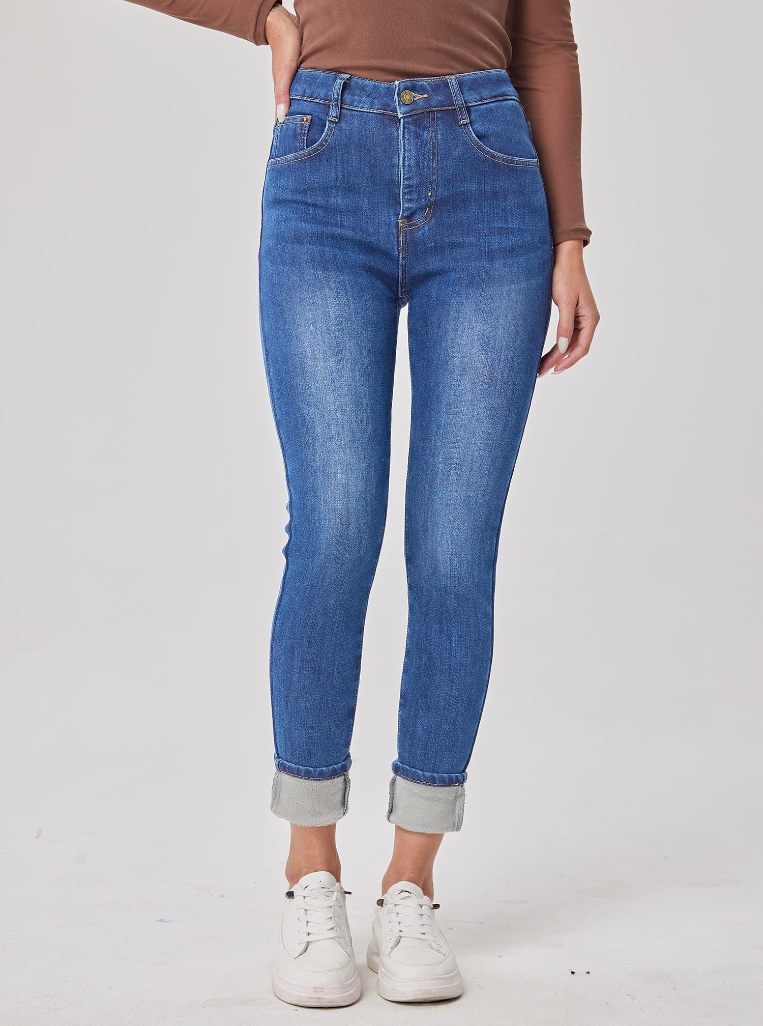 Fakanhui Damen Fleece Gef¨¹ttert Winter Thermo Jeans Hosen Warm Jeans Denim Skinny Jeanshosen