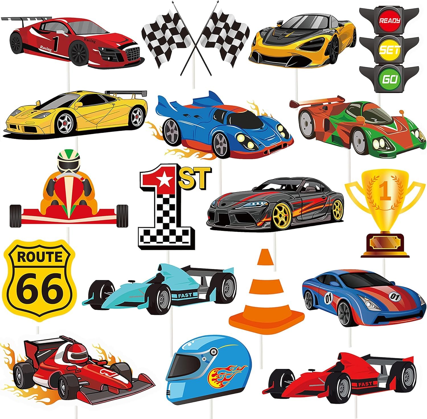36Pcs Race Car Cupcake Toppers Racing Car Birthday Decorations for Race Car Birthday Party Favors Let's Go Racing Party Racing Car Baby Shower Supplies