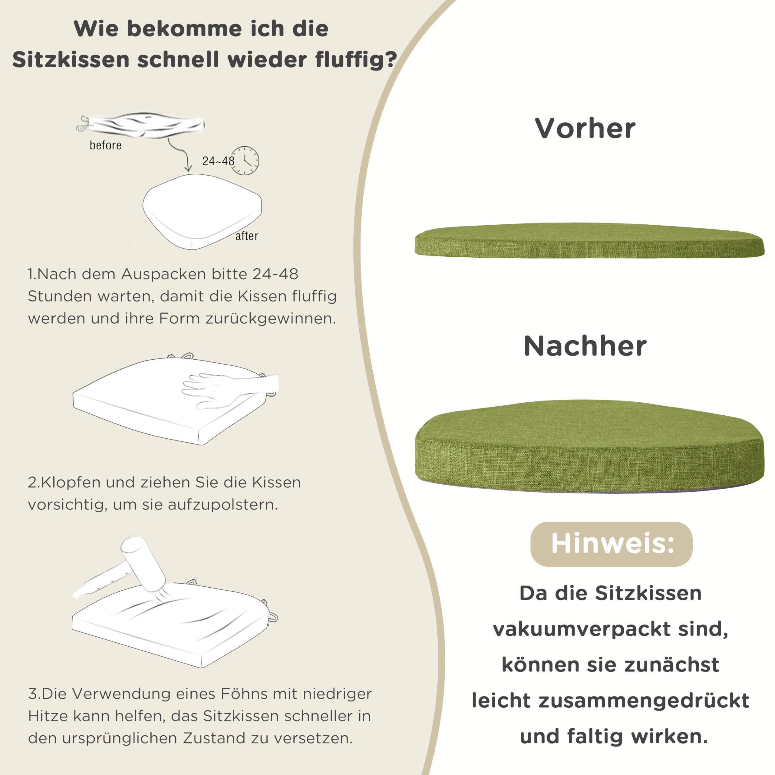 AddGrace Sitzkissen für Windsor-Stühle 4er-Set 42x39.5 cm Grün