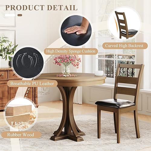 Miniatura 3 de COLAMY Juego de 2 sillas de comedor de granja, sillas de cocina tapizadas con respaldo de escalera, sillas de comedor laterales de madera modernas