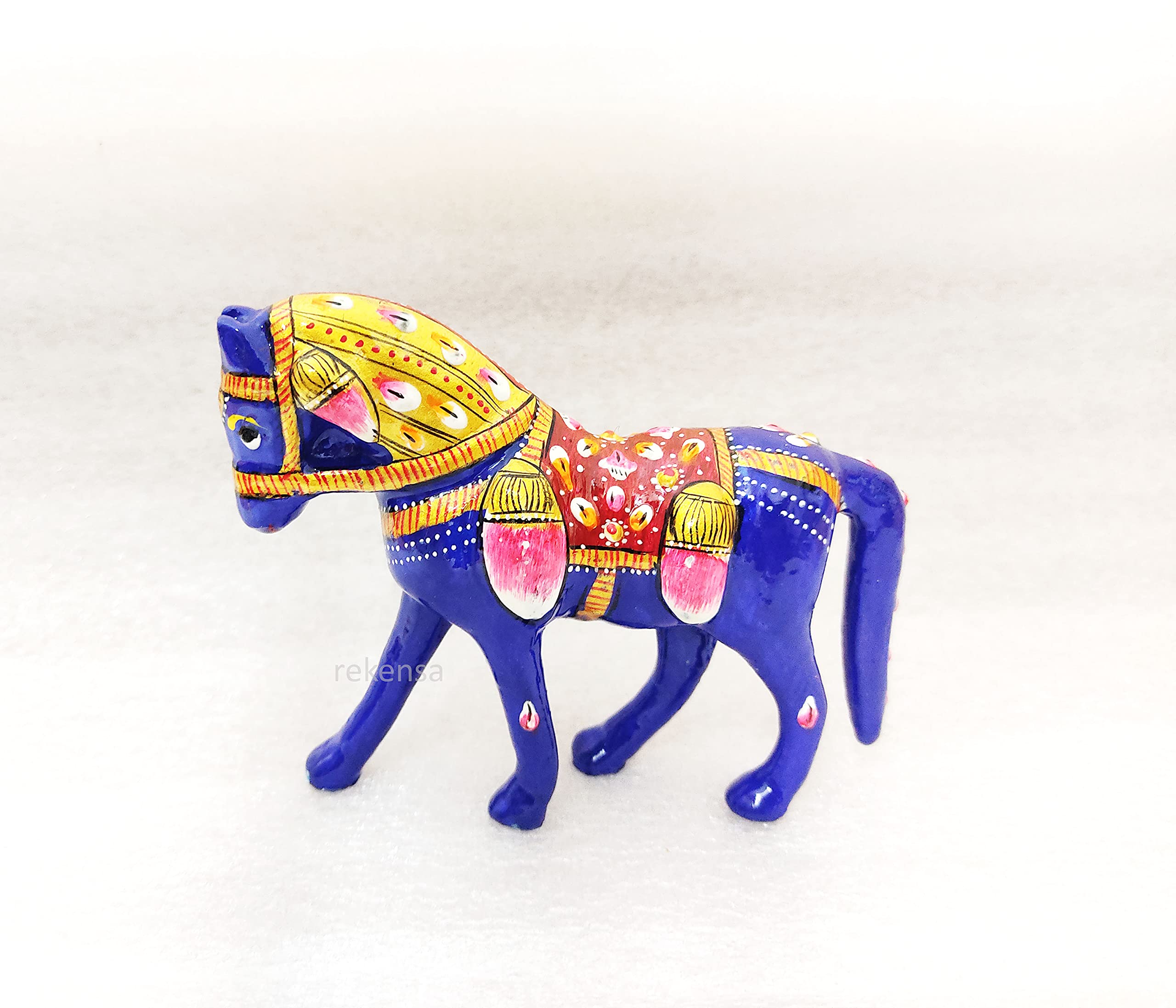 Hand-Crafted Menakari Work Metal Showpiece for Decor & Gift (Horse, Height-3 inch)