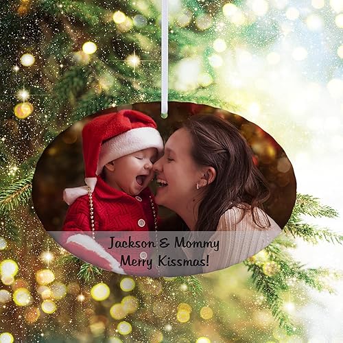 Miniatura 2 de Let's Make Memories Adorno de Navidad ovalado con foto personalizada, decoración navideña de recuerdo, foto personalizada, mensaje