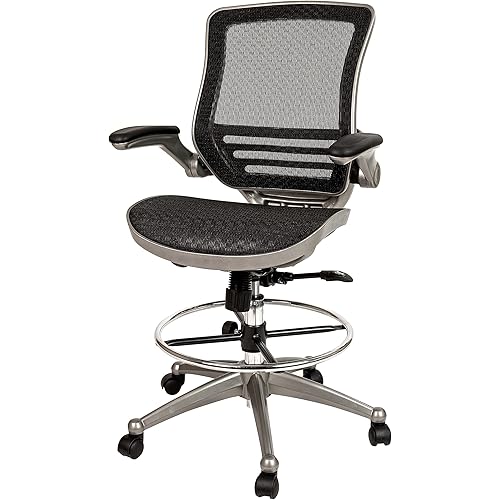 Flash Furniture Waylon Mid-Back Swivel Office Chair with Adjustable Foot Ring and Seat Height, Ergonomic Mesh Chair with Armrests, Black/Silver