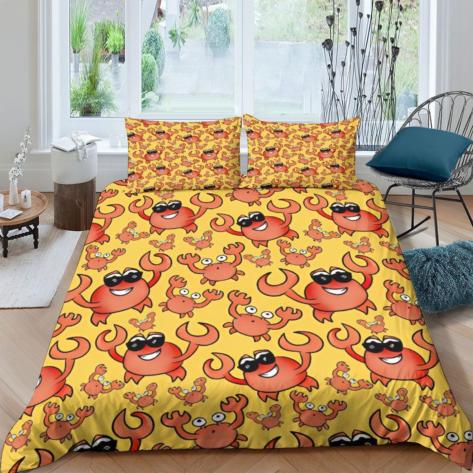 Housse de couette crabe imprimé 3D parure de lit zippée microfibre 200x200