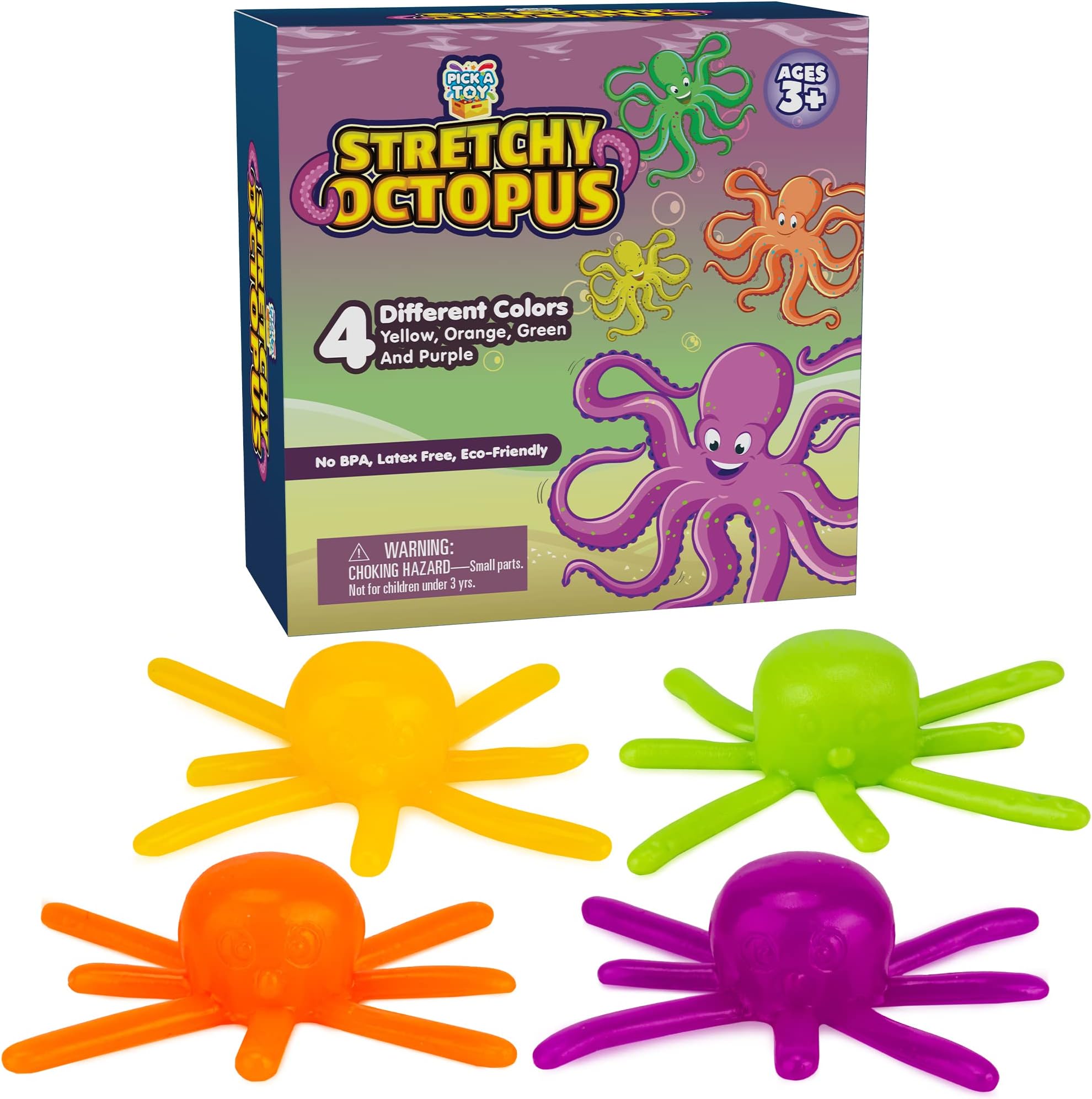 PICK A TOY Sticky Wall Crawling Toys for Kids Washable and Reusable Sticky Climbers, 4 Pack Octopus Wall Crawling Sticky Toys, Soft and Flexible Squishy Walkers, End of Year Party Favors