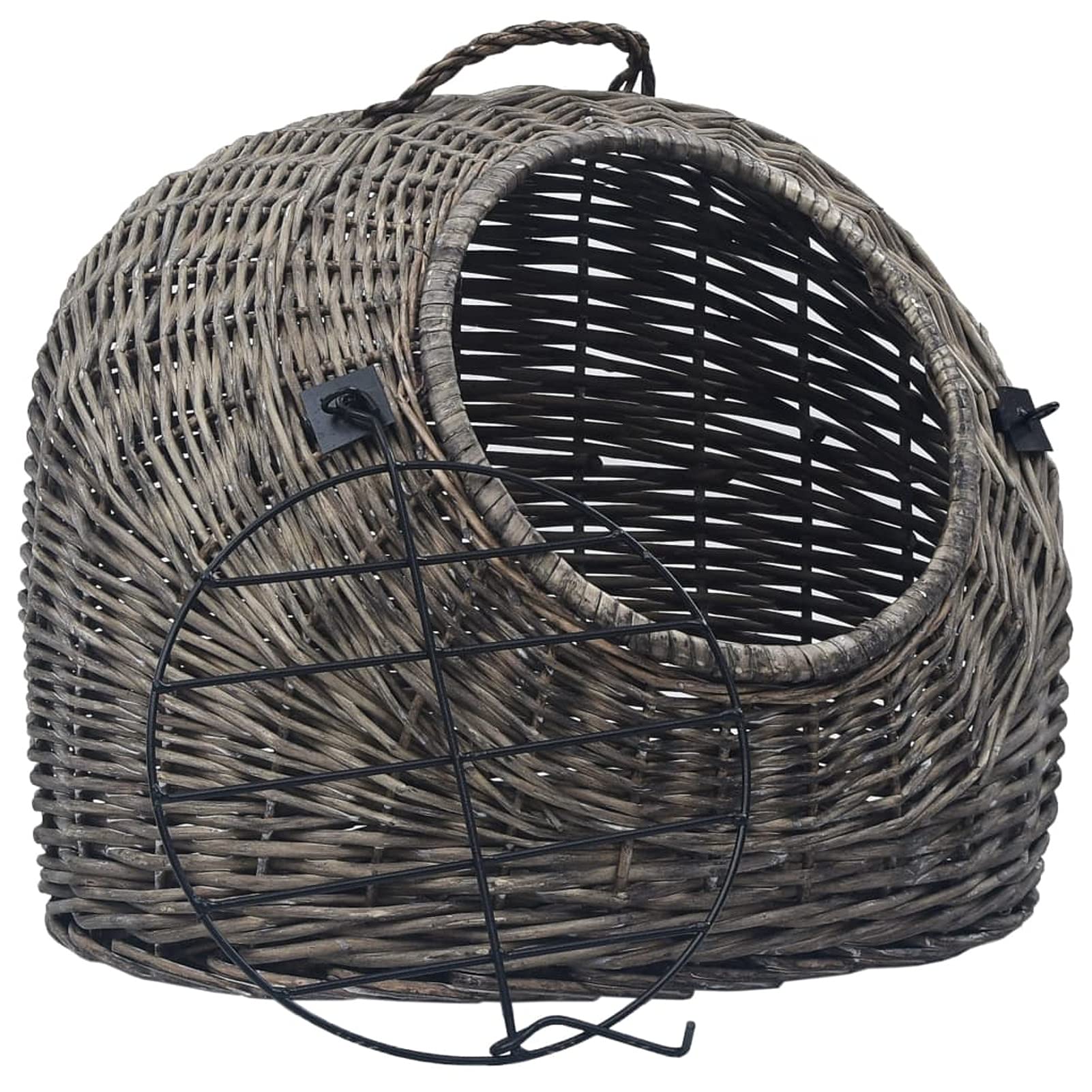 Katzen Transportkorb Katzenkorb Transportbox Grau Natürliche Weide 45×35×35 cm