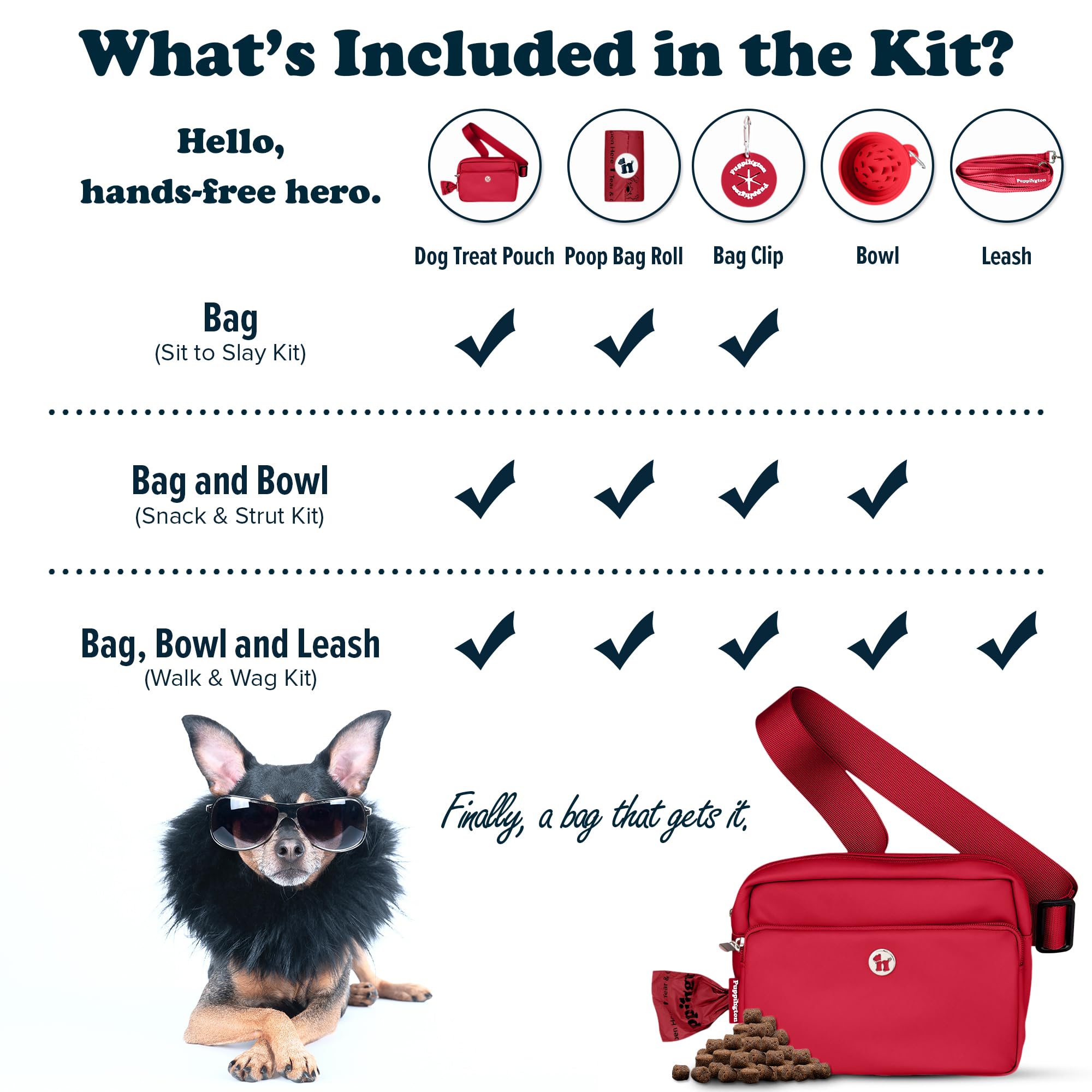 Puppington Bolsa de golosinas para perros para adiestramiento de mascotas, bolsillos con cremallera y dispensador de bolsas para excrementos de color, bolsa cruzada y riñonera, bolsa para pasear